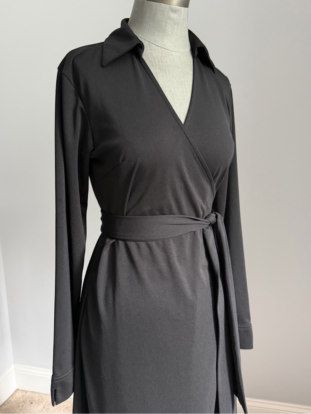 Vintage Express Black Collared Long Sleeve True Wrap Dress Size 11/12